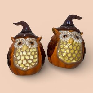 Cracker Barrel Stoneware Owl Salt and Pepper Shaker Set